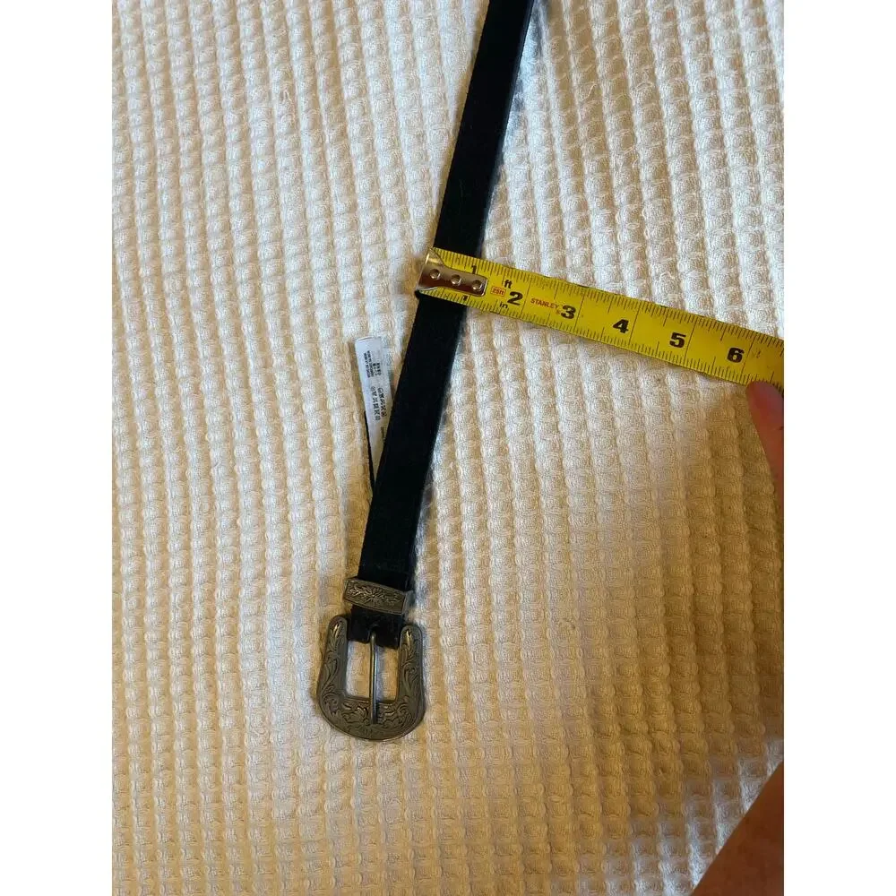 Free People Western Wear Black Rock Black Suede Gunmetal Skinny Belt Med/Lg - Picture 5 of 10